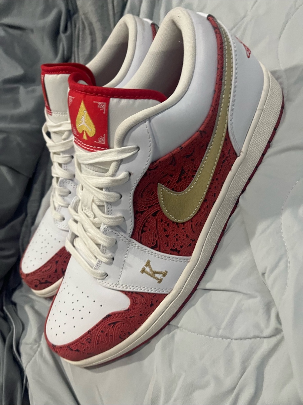New Air Jordan 1 Size 12 SE Spades Paisley White/Red/Gold DJ5185-100 Retro